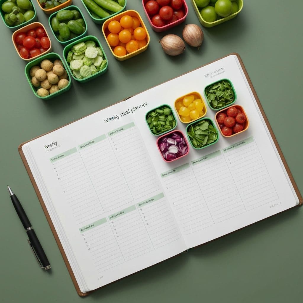 Weekly meal planner with organized meal prep containers