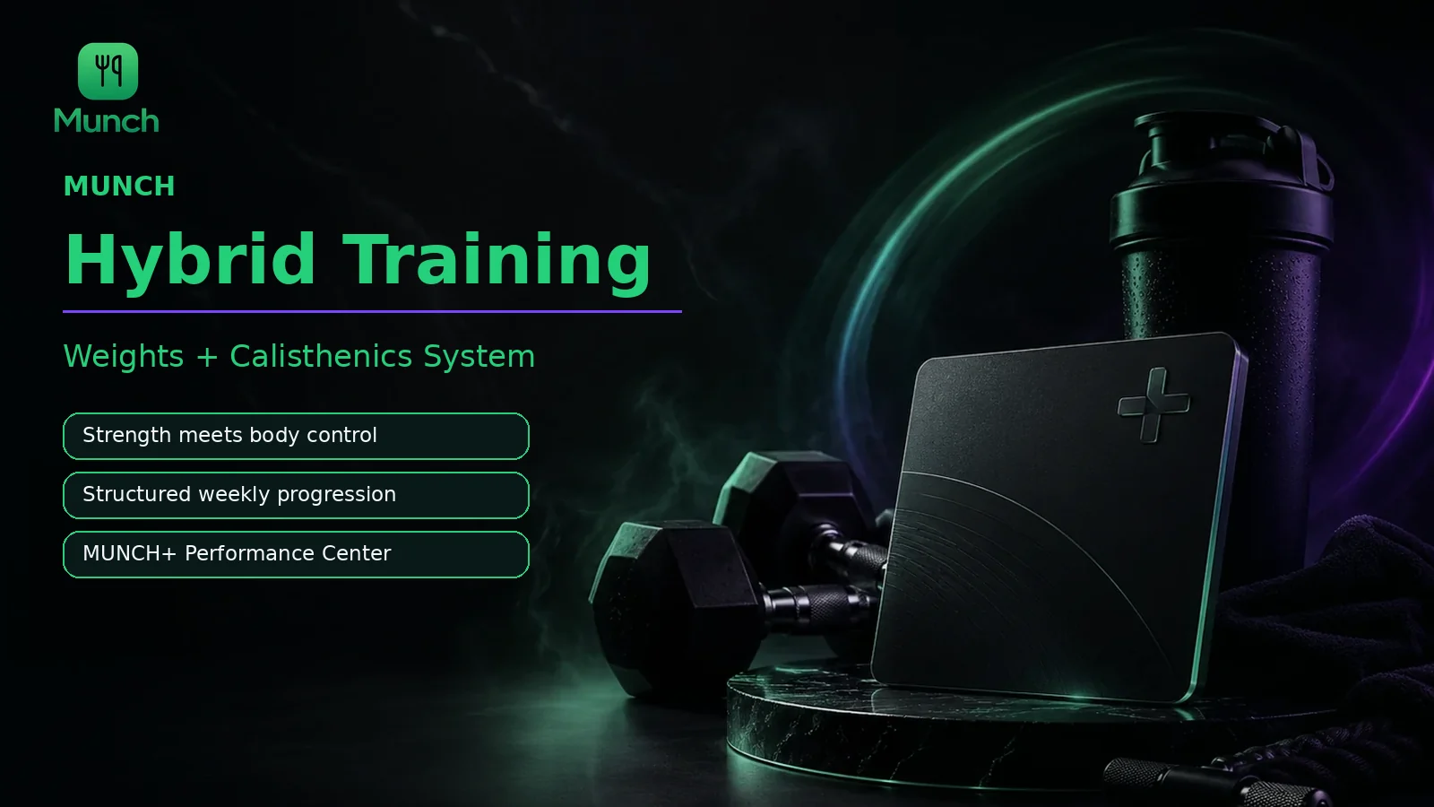 Hybrid training plan app combining weights and calisthenics inside MUNCH Plus